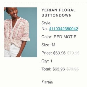 Anthropologie Top, Floral blouse/peasant top